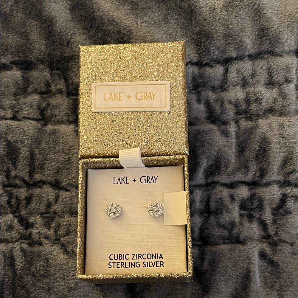 New Lake + Gray Cubic Zirconia Sterling Silver Stud Earrings - One Size